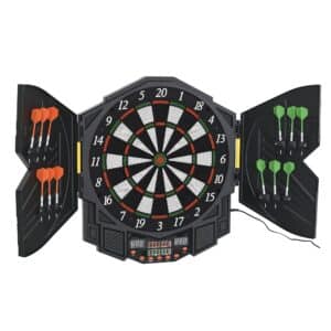 Elektronisk dartskive dartskive med stemmemeddelelser engelsk stemme led-displays 12 dart 27 spil 216 variationer dartmaskine med døre dartskivesæt til op til 8 spillere