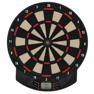 Elektronisk dartskive med automatisk scoring, dartsæt med 6 pile, 30 pilhoveder, 26 spil og 185 scoringsmuligheder til 8 spillere, lydeffekter, sort, 44 x 39,5 x 2,2 cm